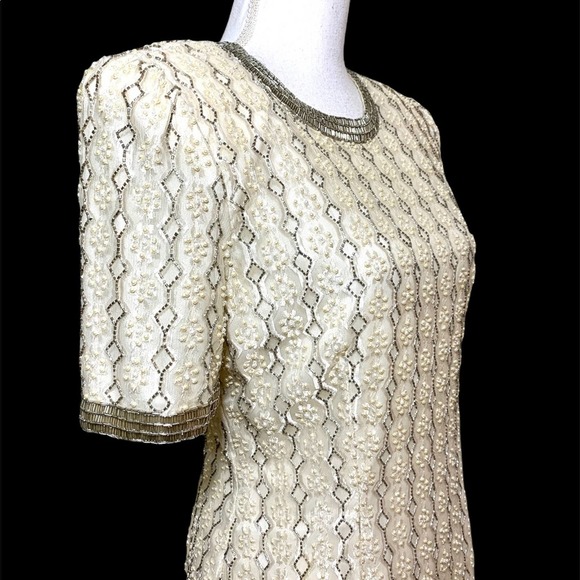 Vtg 80’s Stenay Champagne Beaded Short Gown 10 - Picture 10 of 16